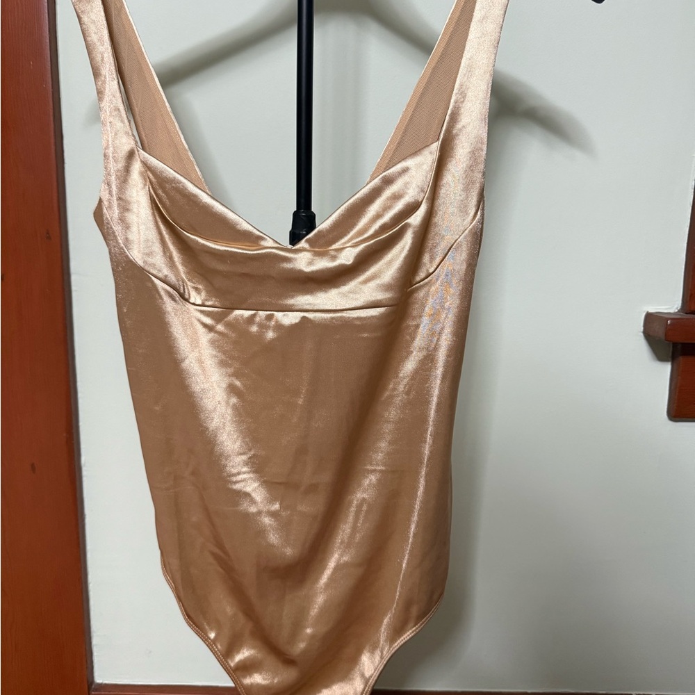 Free People Satin Champagne Bodysuit